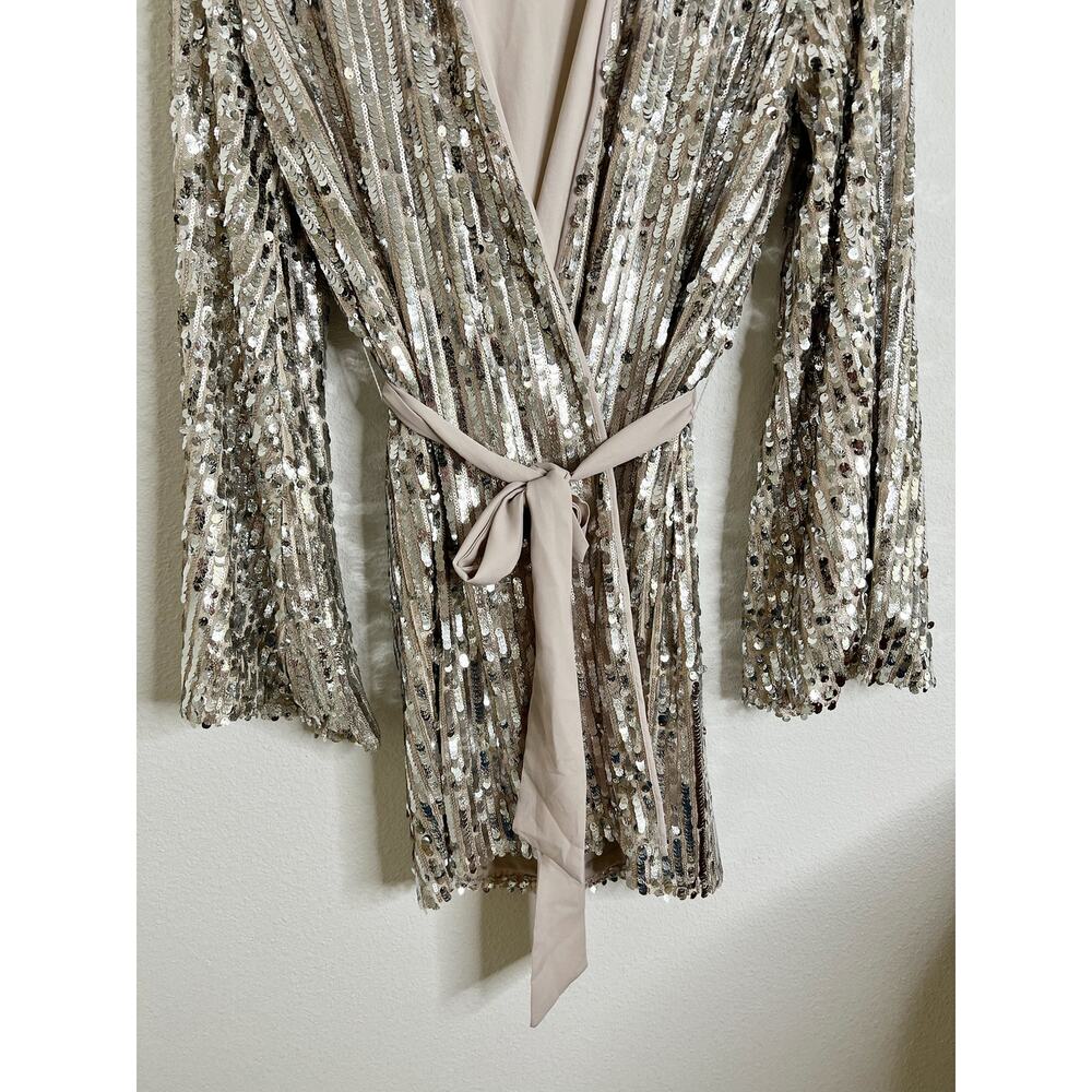 Show Me Your Mumu Giselle Kimono Wrap Silver Sequin Party Mini Dress Small - Picture 11 of 12